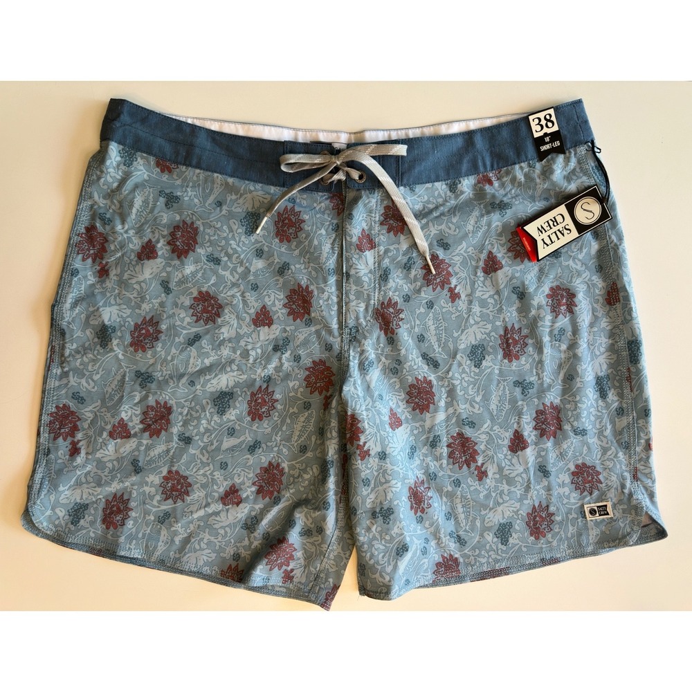 Salty Crew Men's Boardshorts Size 38 NWT 18" Short Leg Blue Floral Swim Trunks
